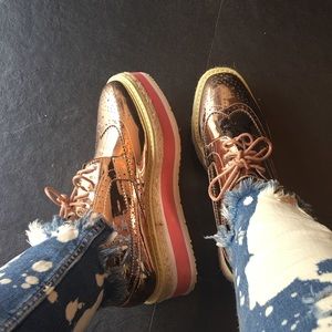 Pink and Rose Gold Platform Oxfords